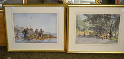 Lot 457 - 19th/20th century Continental school, figures on a rocky coastline and a landscape with figures and