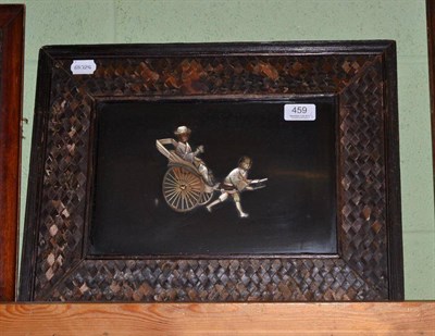 Lot 459 - Two late 19th/early 20th century panels decorated with mother-of-pearl and ivory