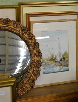 Lot 464 - Five watercolours and a mirror