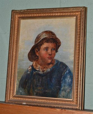 Lot 478 - Circle of Robert Jobling (1841-1923) A head study of a fisher boy, oil on canvas, 33.5cm by 25cm