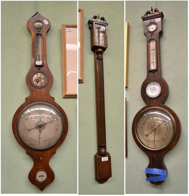 Lot 513 - A 19th century mahogany stick barometer and two wheel barometers (all a.f.)