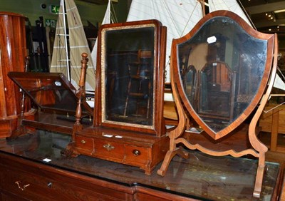 Lot 536 - George III mahogany toilet mirror, George IV toilet mirror and a shield shaped dressing table...