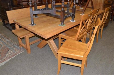 Lot 543 - Oak dining room table, bench seat and four chairs