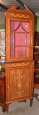 Lot 548 - Edwardian mahogany and satinwood banded free standing corner cabinet