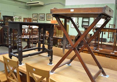 Lot 551 - Mahogany butler's tray and stand and a small gate leg table