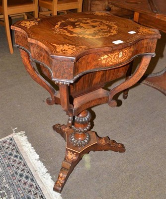 Lot 553 - Victorian rosewood and inlaid pedestal work table