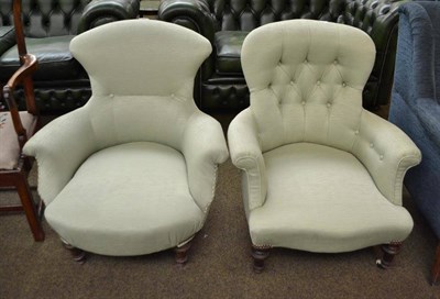 Lot 563 - Two Victorian tub shaped armchairs with matching upholstery