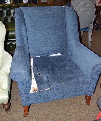 Lot 564 - A rosewood framed blue upholstered armchair