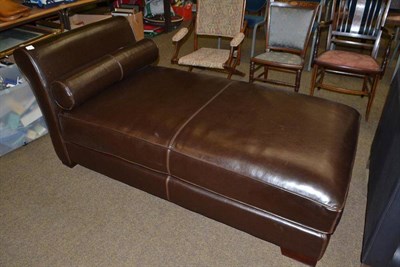 Lot 566 - Brown leather day bed with removable over-stuffed cushion