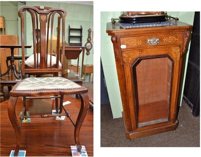 Lot 612 - Victorian inlaid walnut music cabinet and two Edwardian bedroom chairs