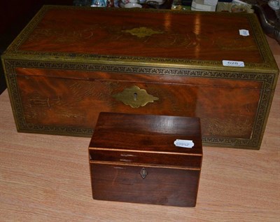 Lot 628 - Mahogany and brass writing slope and mahogany tea caddy