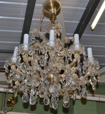 Lot 632 - Cut glass chandelier with crystal drops