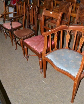 Lot 638 - Edwardian tub shaped chair, single mahogany dining chair, two Edwardian chairs and an Edwardian...