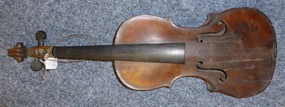 Lot 647 - An early 19th century English violin, no label, with a 356mm one piece back, ebony tuning pegs...