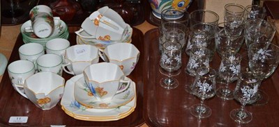 Lot 11 - Six Shelley cups and saucers and three side plates, drinking glasses and another tea set (a.f.) (on