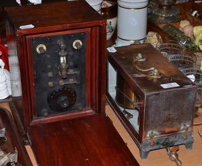 Lot 15 - A copper cased barograph with eight day bellow movement and a crystal radio set