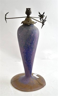 Lot 21 - An Art Nouveau coloured glass lamp base with gilt metal mounts