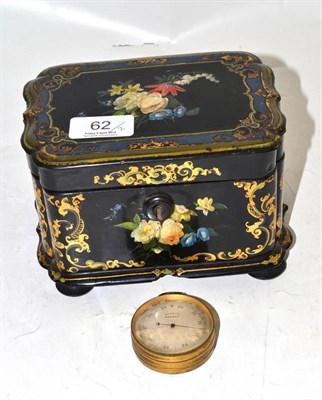 Lot 62 - A Victorian papier mache tea caddy and a pocket barometer