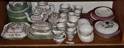 Lot 73 - Two shelves of tea and dinner wares including Copeland Spode Chinese Rose, Wedgwood Mayfield, Foley