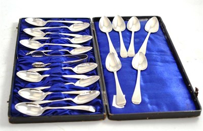 Lot 92 - A set of twelve silver teaspoons and tongs, Sheffield 1901; and another set of six, London 1816...