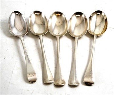 Lot 96 - Three silver tablespoons, London 1901; and two others