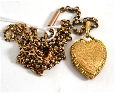 Lot 116 - A 9ct gold heart shaped locket pendant on a belcher chain and another belcher necklet (2)