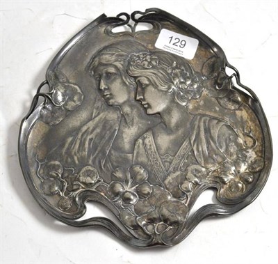 Lot 129 - An Art Nouveau pewter plaque (a.f.)