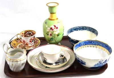 Lot 134 - A Caughley blue and white bowl, another possibly early Coalport, a Spode coffee cup and saucer,...