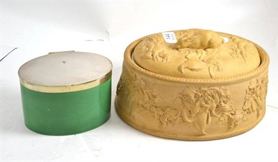 Lot 144 - A 19th century caneware game pie dish, cover and liner, a Royal Worcester green ground biscuit...