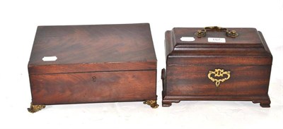 Lot 157 - A George III mahogany tea caddy converted to a jewellery box and a Regency mahogany work box on...