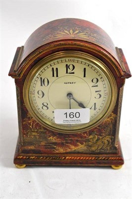 Lot 160 - Asprey red chinoiserie decorated mantel timepiece