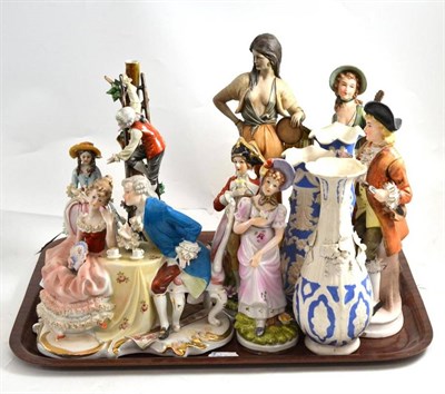 Lot 162 - Capodimonte figure group and decorative figures, etc (tray)