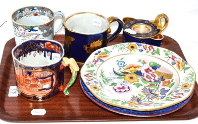 Lot 176 - A Masons Ironstone mug, two unmarked Ironstone mugs, inkwell, Spode pearlware soup plate and a...