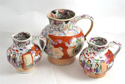 Lot 177 - Graduated set of three Masons Ironstone china jugs decorated in the mandarin palette
