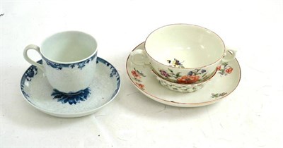 Lot 181 - An 18th century Worcester blue and white cup and saucer; a Continental two handled cup and...