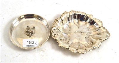 Lot 182 - Leaf silver dish and silver dish with fox mask