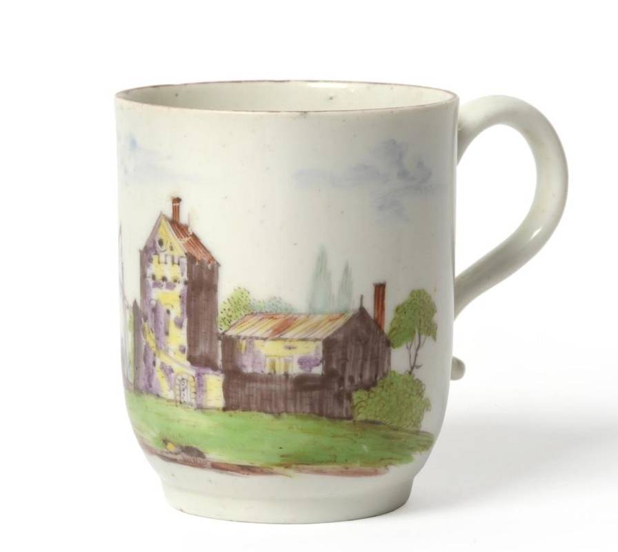 Lot 18 - A Longton Hall Porcelain Coffee Cup, circa 1755, with scroll handle painted in the manner of...