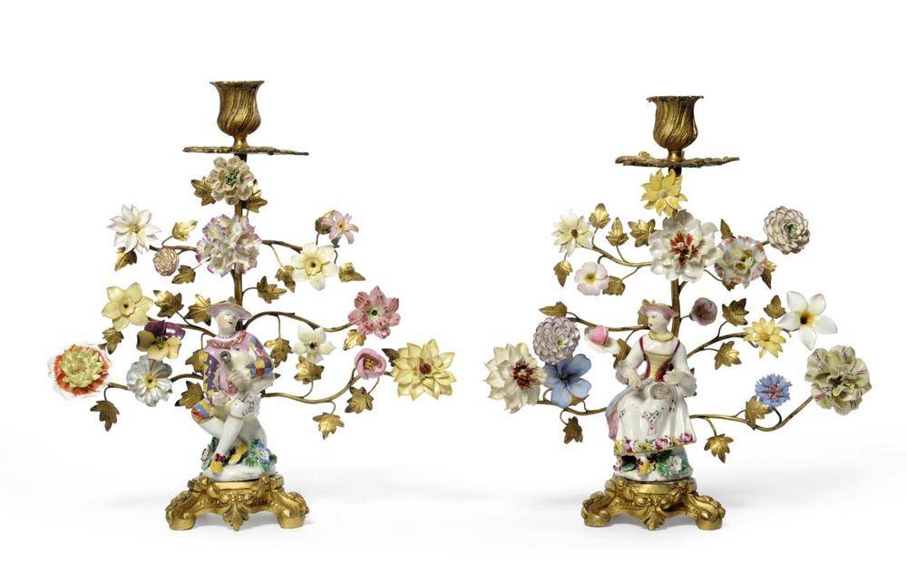 Lot 19 - A Pair of Gilt Metal Mounted Bow Porcelain Figures of Harlequin and Columbine, circa 1765, both...