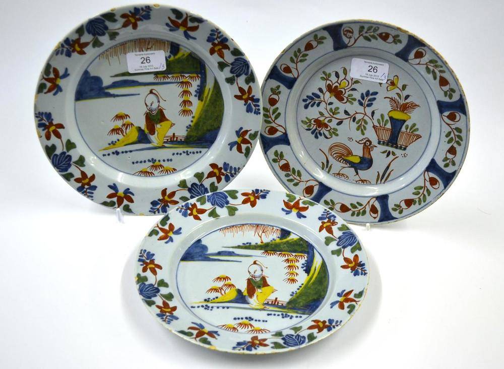 Lot 26 - A Pair of London Delft Plates, High Street, Lambeth, circa 1770, painted in colours with a...