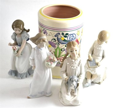 Lot 10 - Four assorted Nao figures and a Poole pottery vase