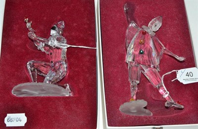 Lot 40 - Swarovski cased figures 1999 Masquerade Pierrot Clown and Kneeling Pierrot with a Rose (with...
