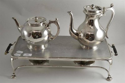 Lot 46 - Early 20th century plated double heating tray and a plated teapot and coffee pot