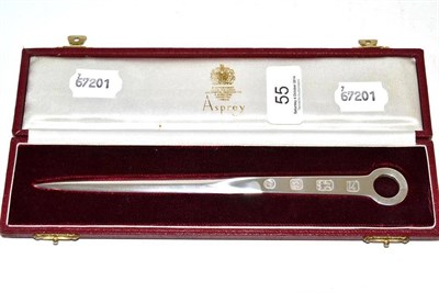Lot 55 - Cased silver letter opener, retailed by Asprey