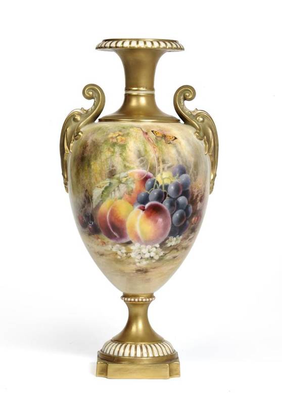 Lot 54 - A Royal Worcester Porcelain Vase, painted by William Ricketts, 1919, with flared neck, leaf...