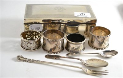 Lot 78 - Silver mounted cigarette box and assorted small silver