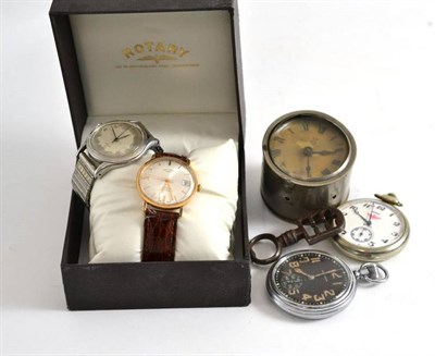 Lot 83 - A stainless steel Omega wristwatch, Rotary wristwatch, Waltham military pocket watch, Russian...