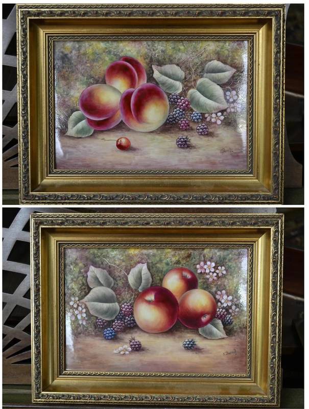 Lot 59 - A Pair of Royal Worcester Porcelain Plaques, painted by J Skerrett, 20th century, with still...