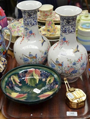 Lot 148 - A Moorcroft bowl (a.f.), a pair of vases and a modern Stanley brass level
