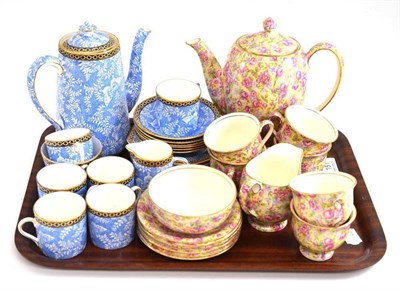 Lot 151 - Royal Winton English Rose pattern coffee service, another in blue and white chintz printed...