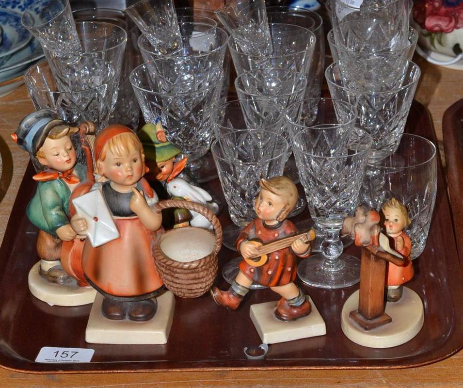 Lot 157 - Five Hummell figures (one a.f.) and a quantity of cut glass Stuart crystal ";Glengarry"